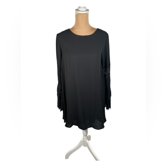 Evenuel Black Bell Sleeve Sheath Dress Medium - Picture 2 of 6